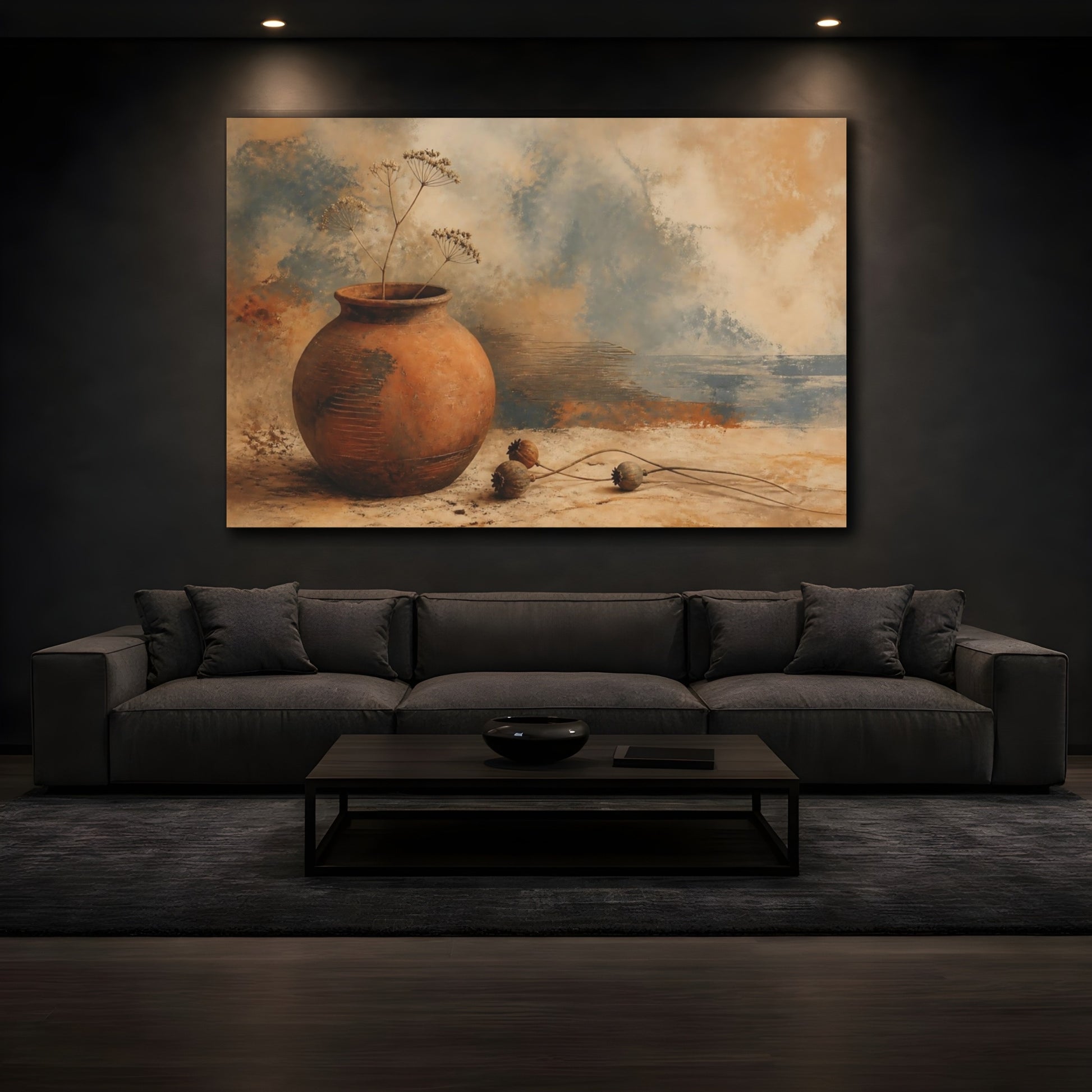Mockup 3. Terracotta Vessel & Seedpods shown as canvas print
