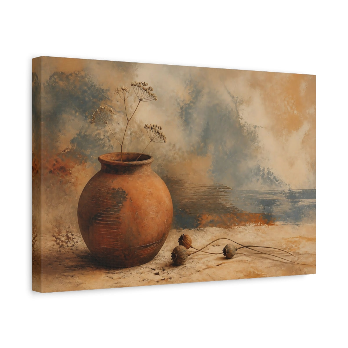 Side Mockup 4. Terracotta Vessel & Seedpods shown as canvas print