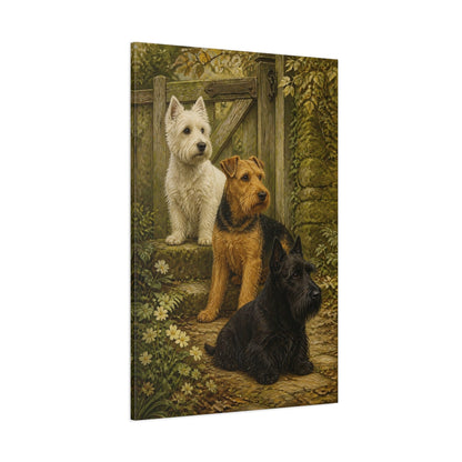 Side Mockup 1. Terrier Pets At Gate shown as canvas print