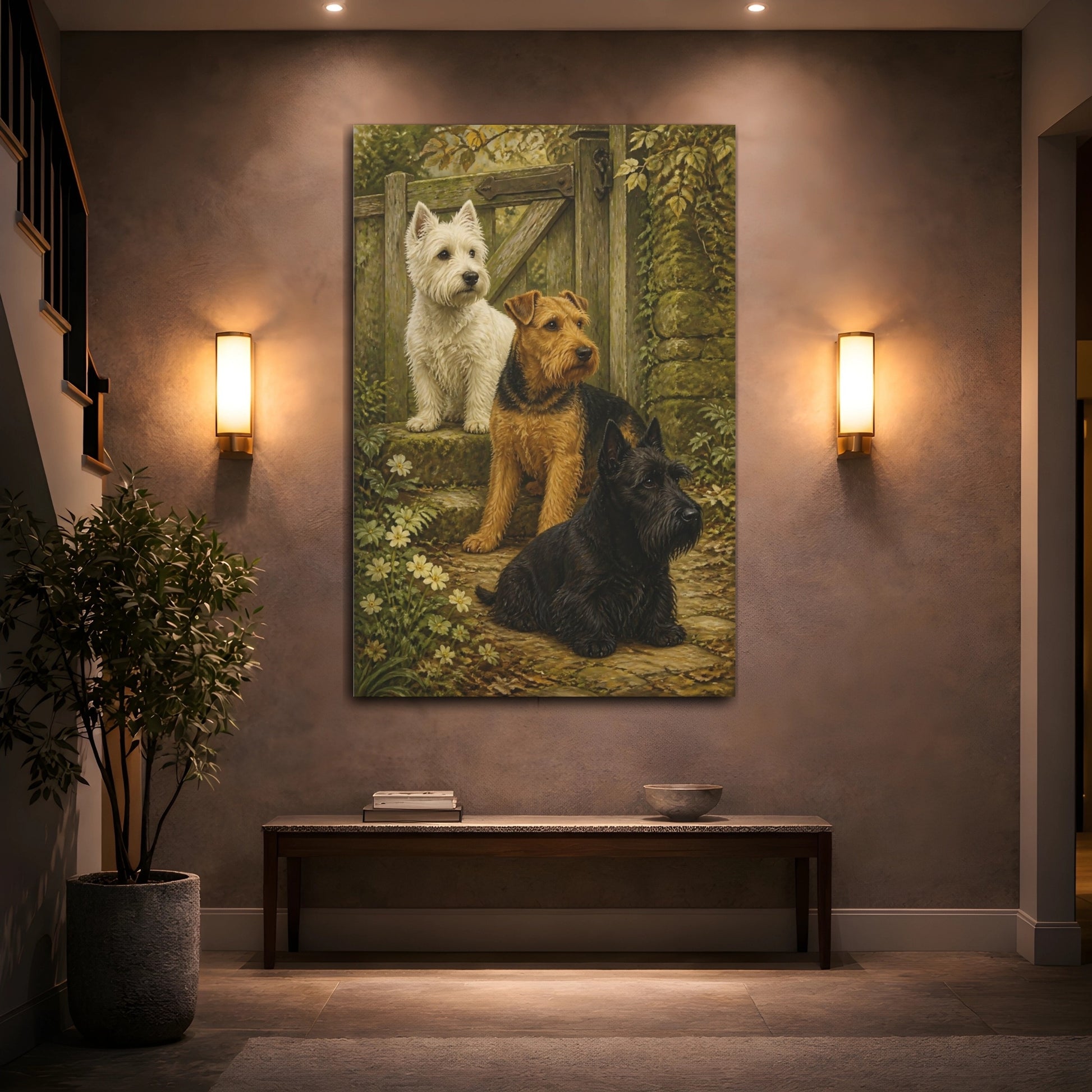 Mockup 2. Terrier Pets At Gate shown as canvas print
