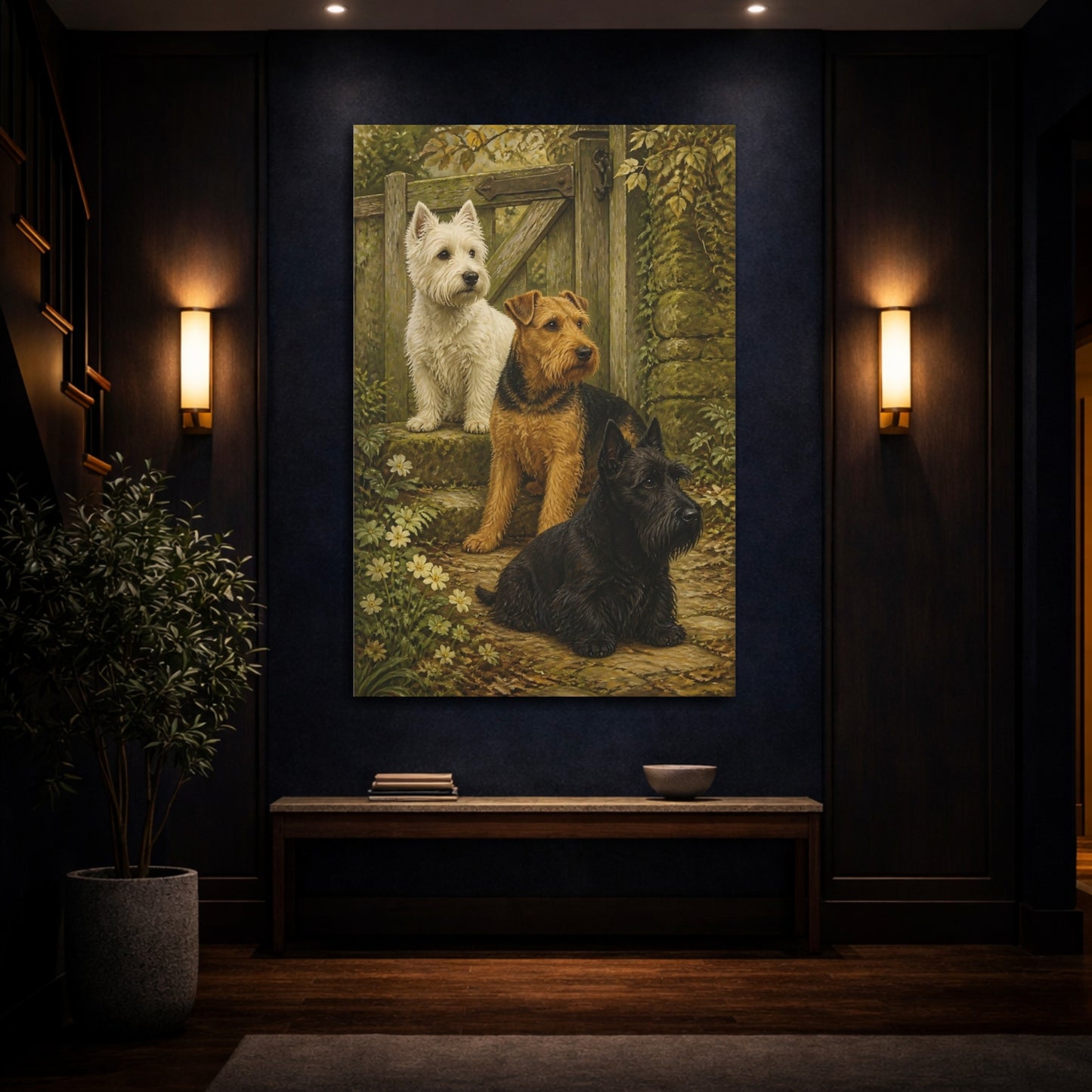 Mockup 4. Terrier Pets At Gate shown as canvas print