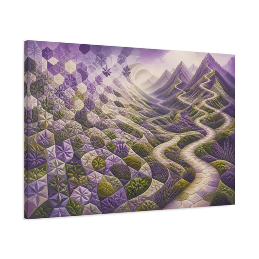 Main Mockup. Tessellated Lavender Pathway shown as canvas print