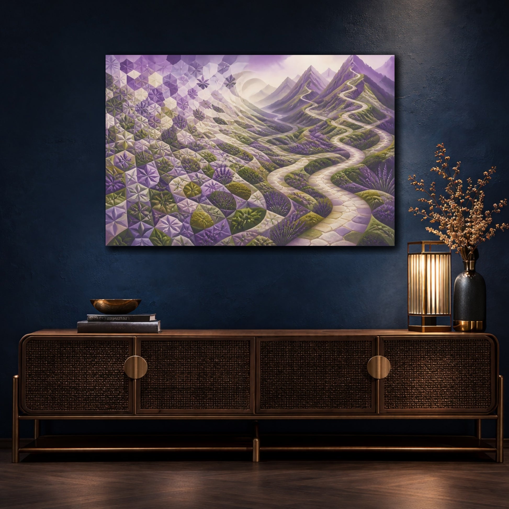 Mockup 4. Tessellated Lavender Pathway shown as canvas print