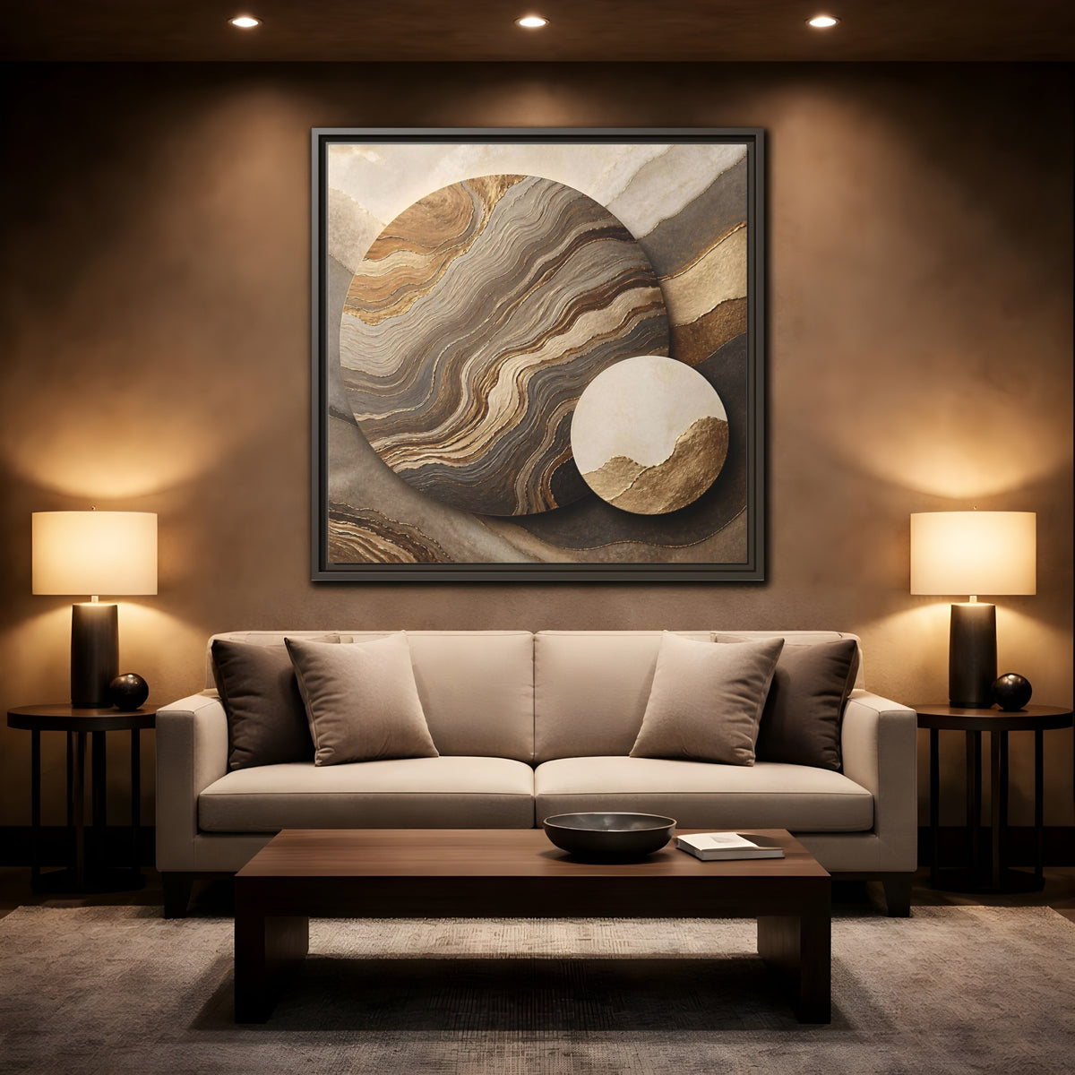 Mockup 2. Textured Circle Accent shown as framed canvas print