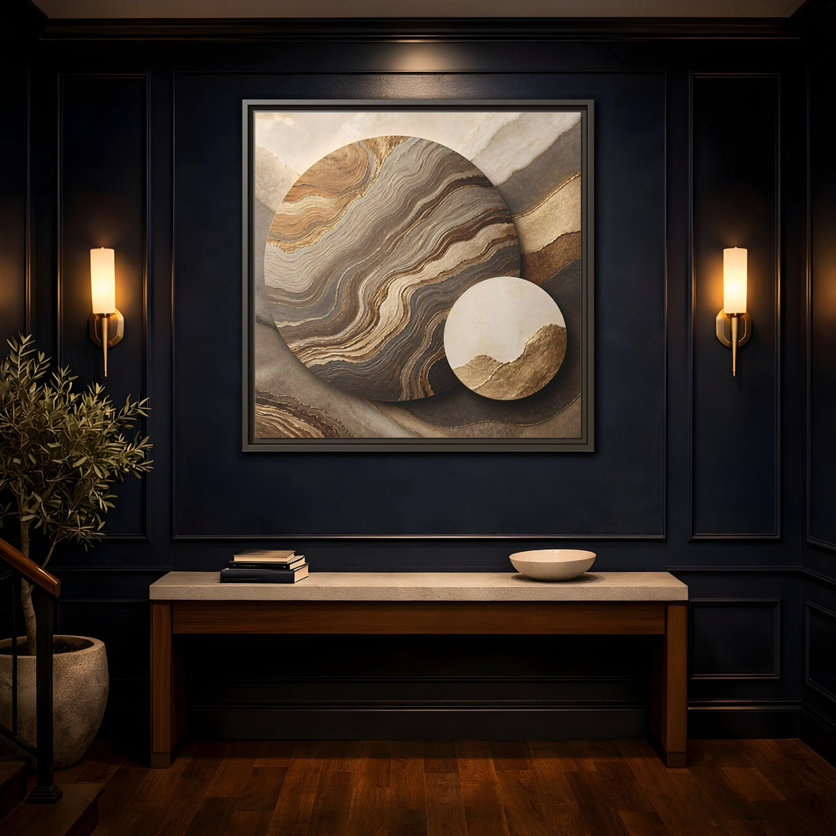 Mockup 4. Textured Circle Accent shown as framed canvas print
