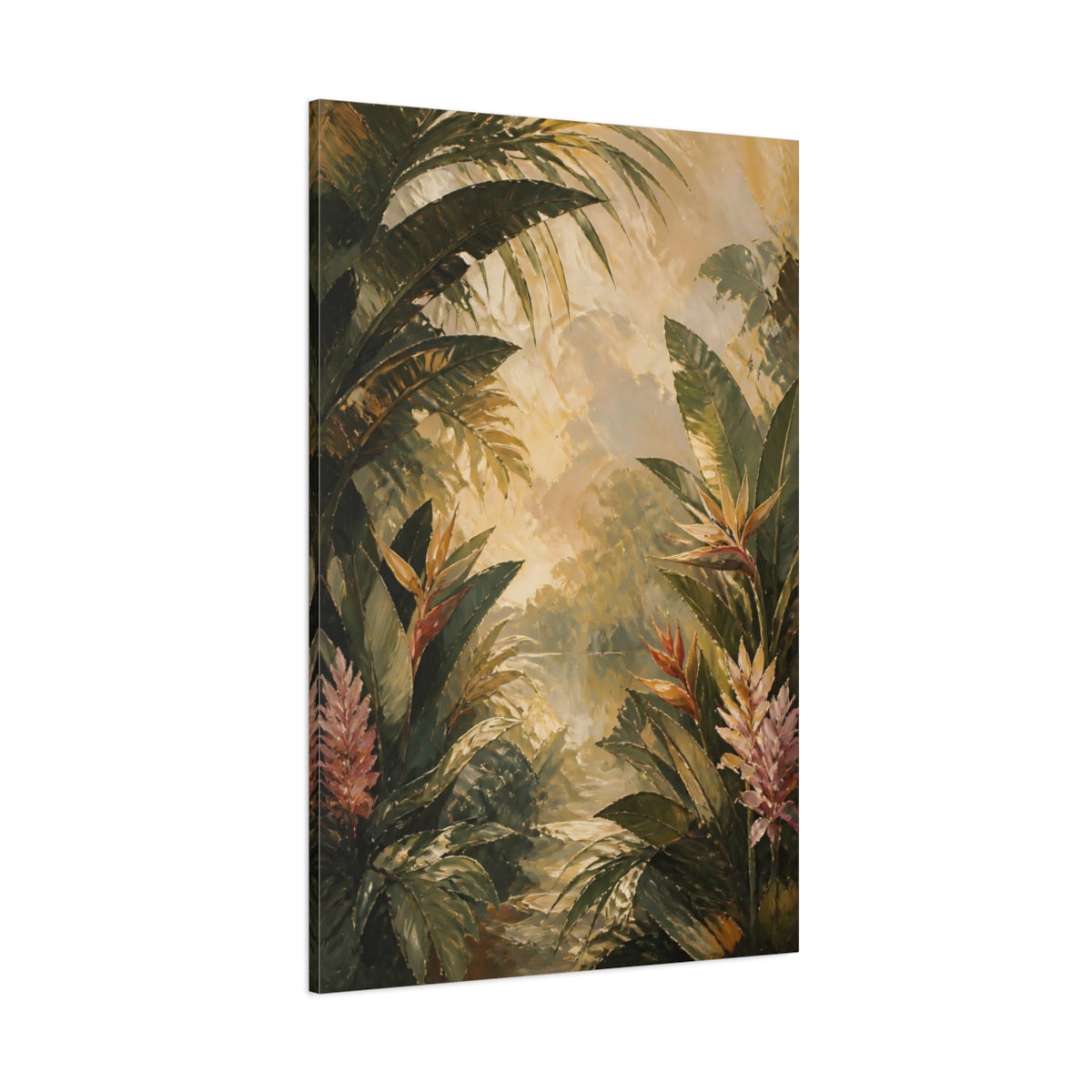 Side Mockup 1. Textured Tropical Foliage shown as canvas print