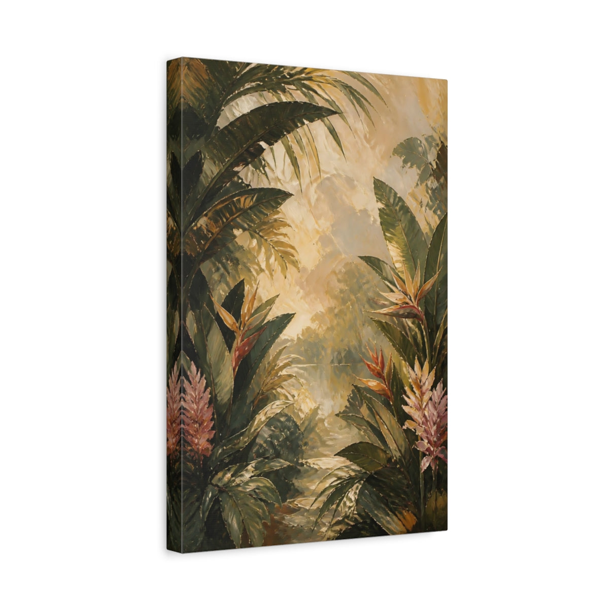 Side Mockup 4. Textured Tropical Foliage shown as canvas print
