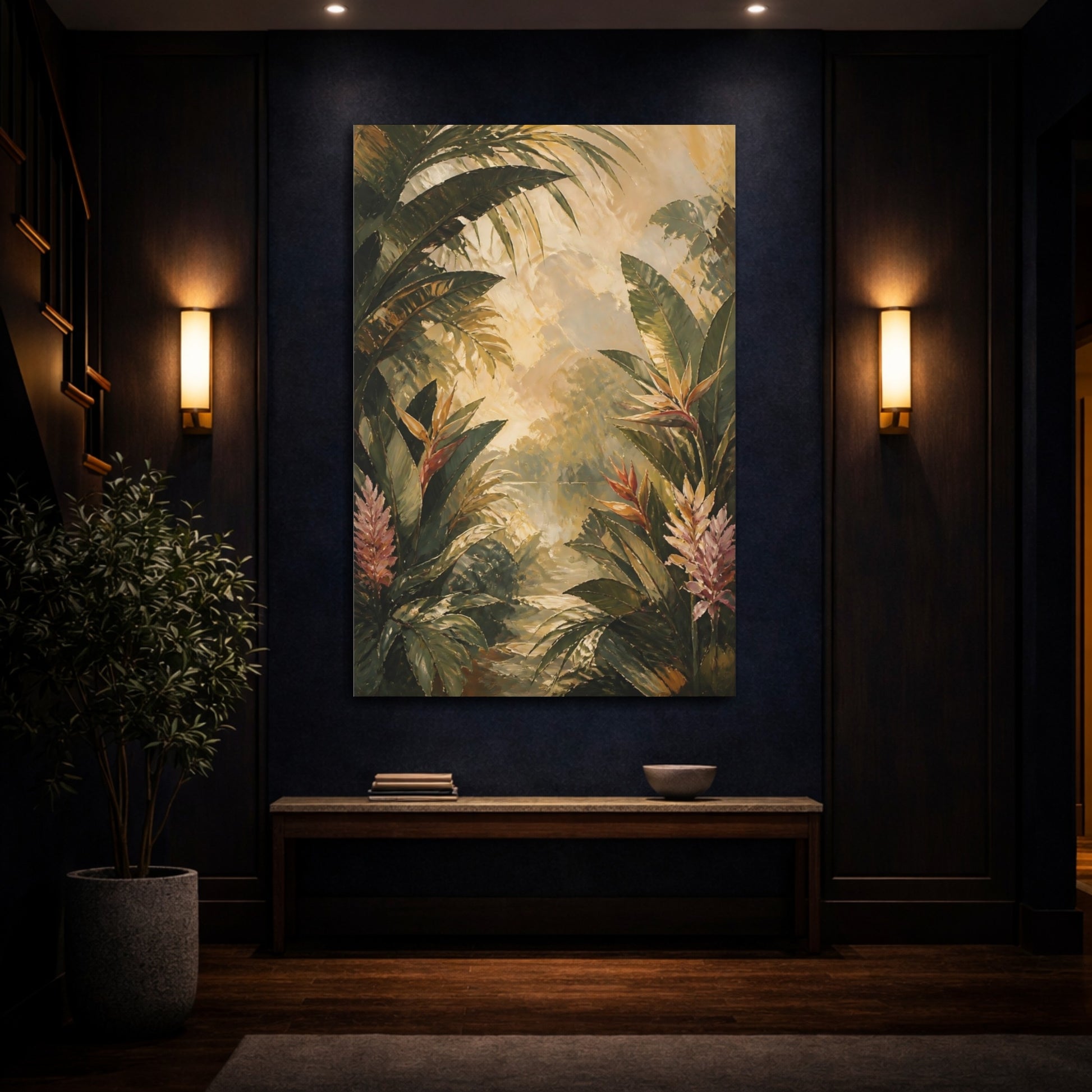 Mockup 4. Textured Tropical Foliage shown as canvas print