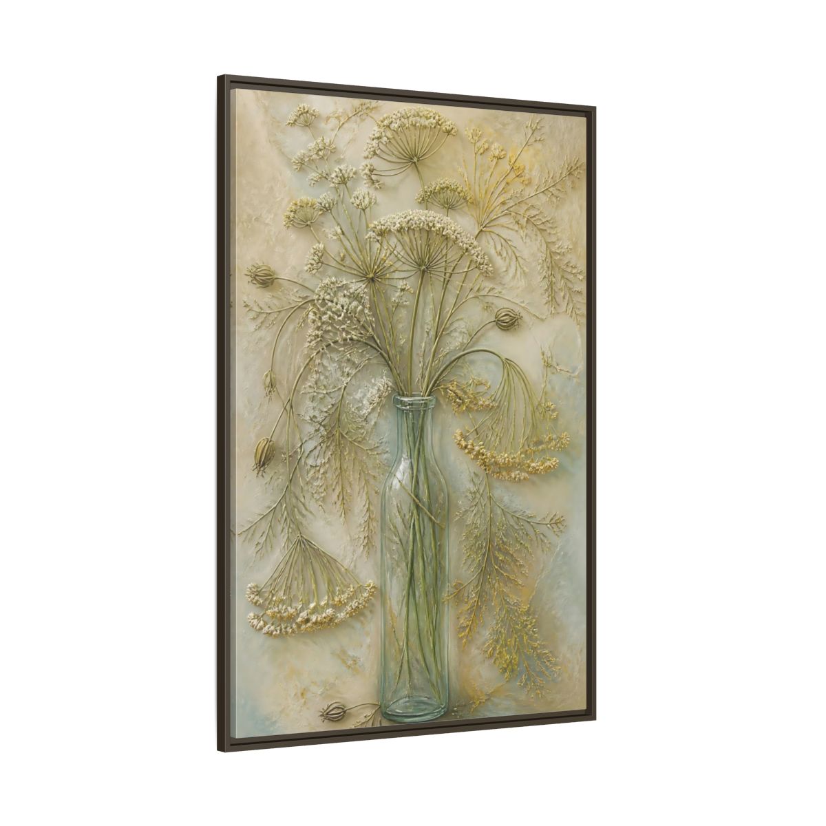 Side Mockup 8. Textured Wildflower Vase shown as framed canvas print
