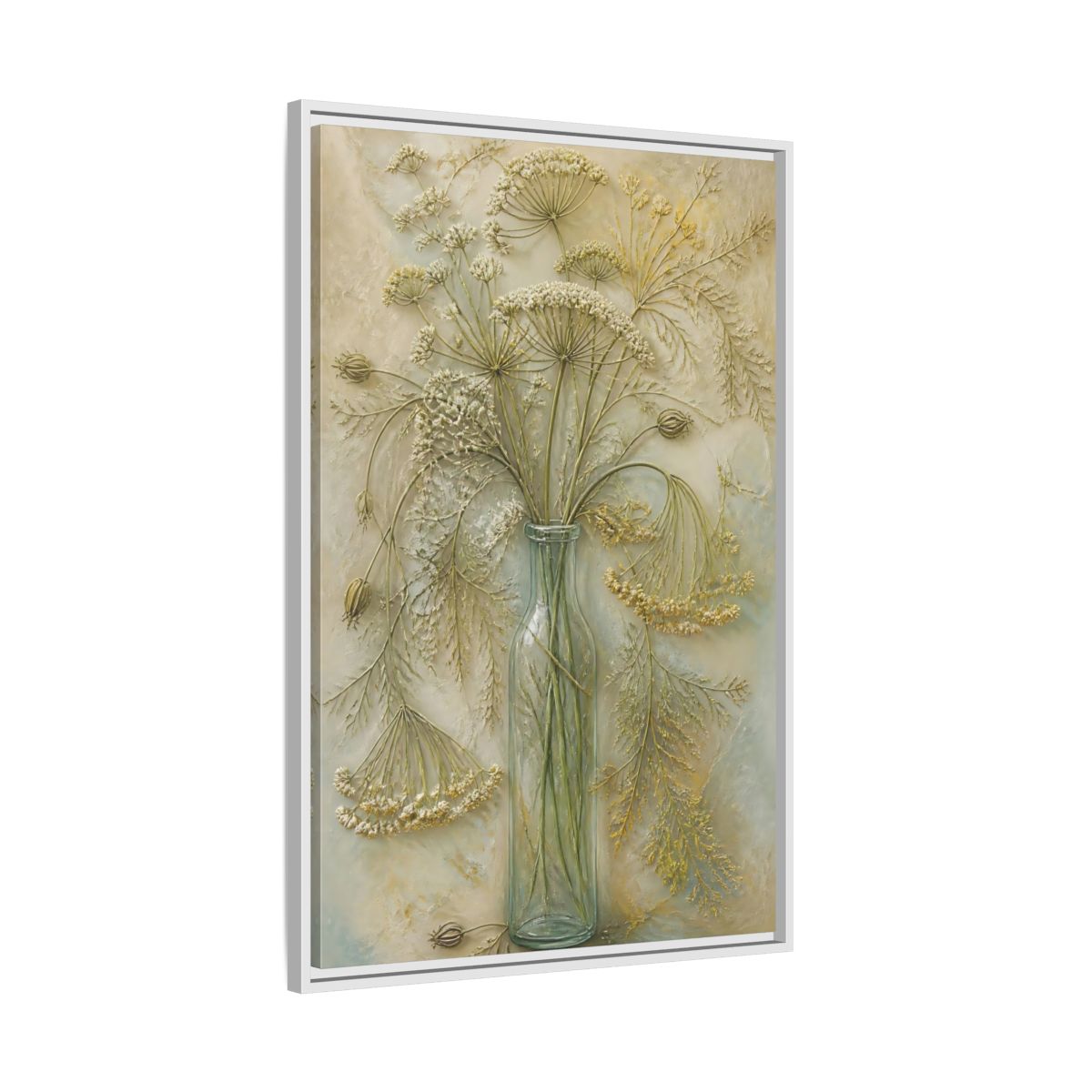 Side Mockup 9. Textured Wildflower Vase shown as framed canvas print