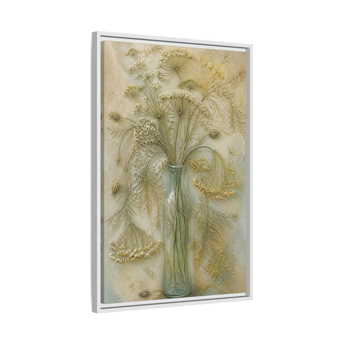 Side Mockup 10. Textured Wildflower Vase shown as framed canvas print