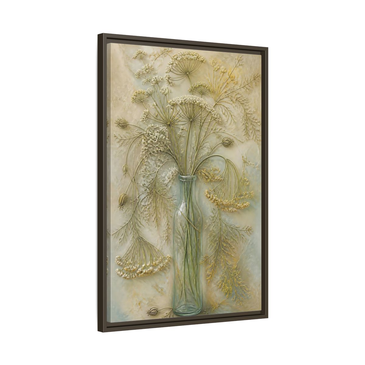 Side Mockup 11. Textured Wildflower Vase shown as framed canvas print