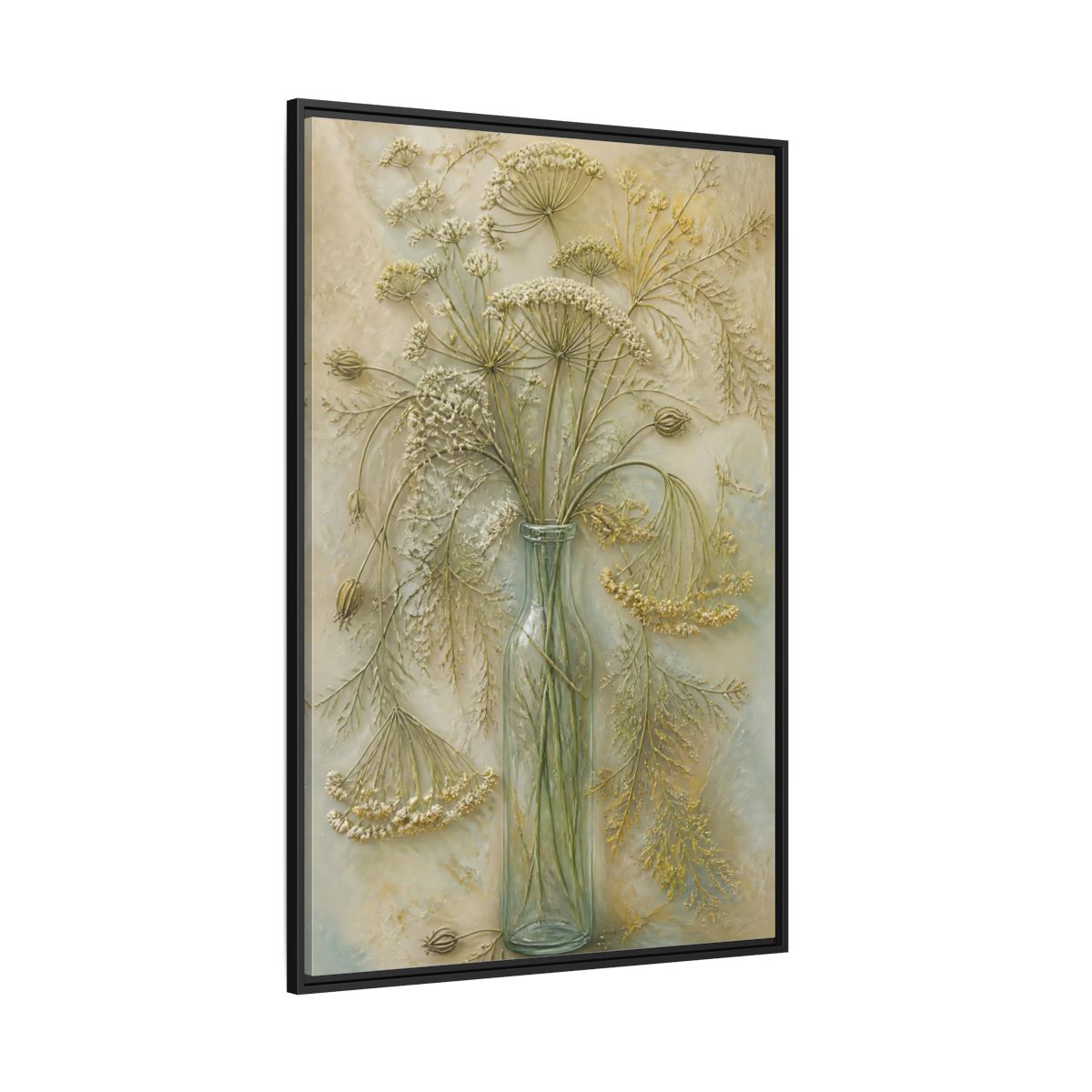Side Mockup 12. Textured Wildflower Vase shown as framed canvas print