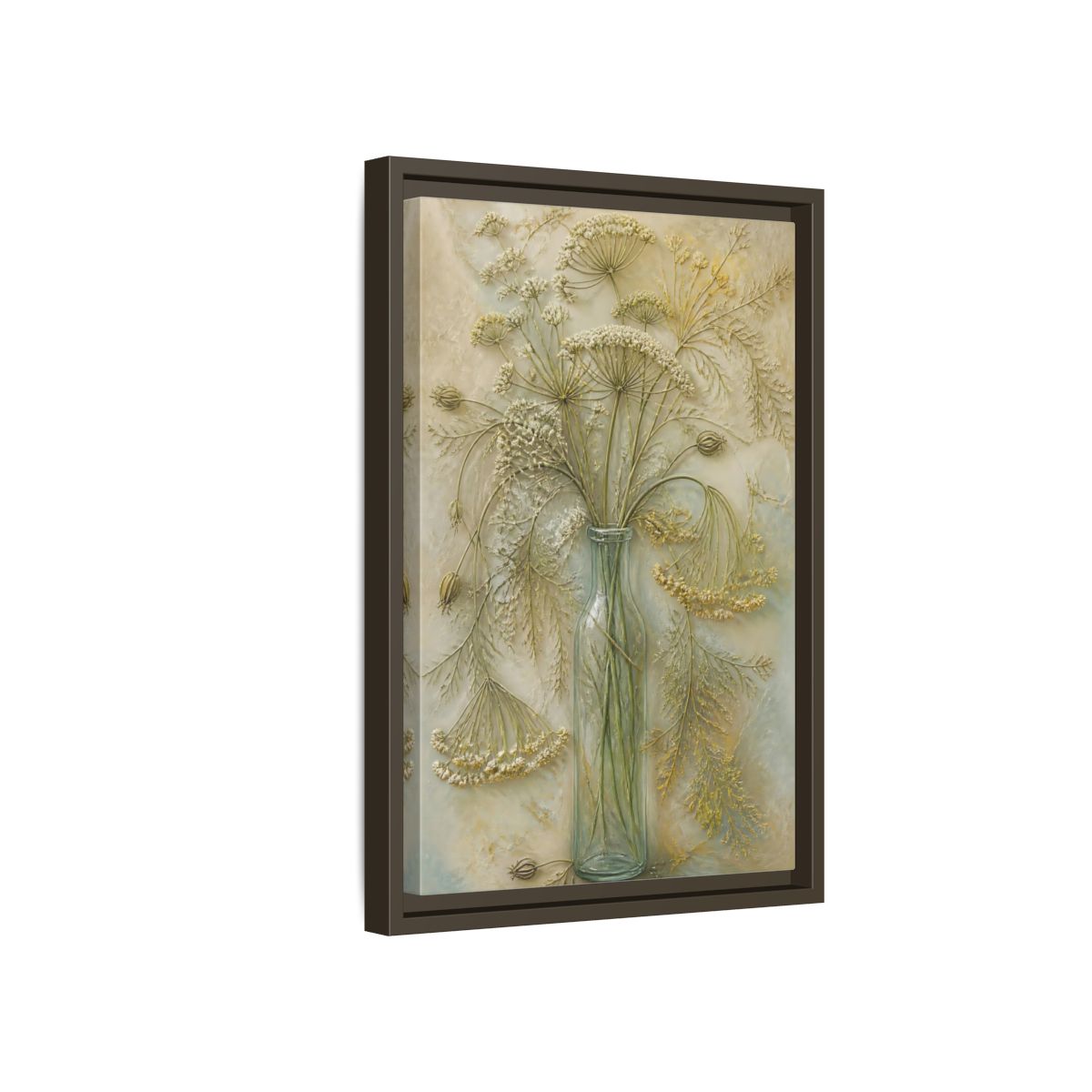 Side Mockup 5. Textured Wildflower Vase shown as framed canvas print