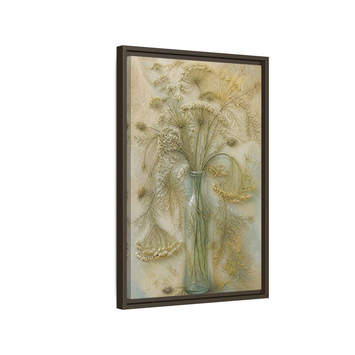 Side Mockup 2. Textured Wildflower Vase shown as framed canvas print