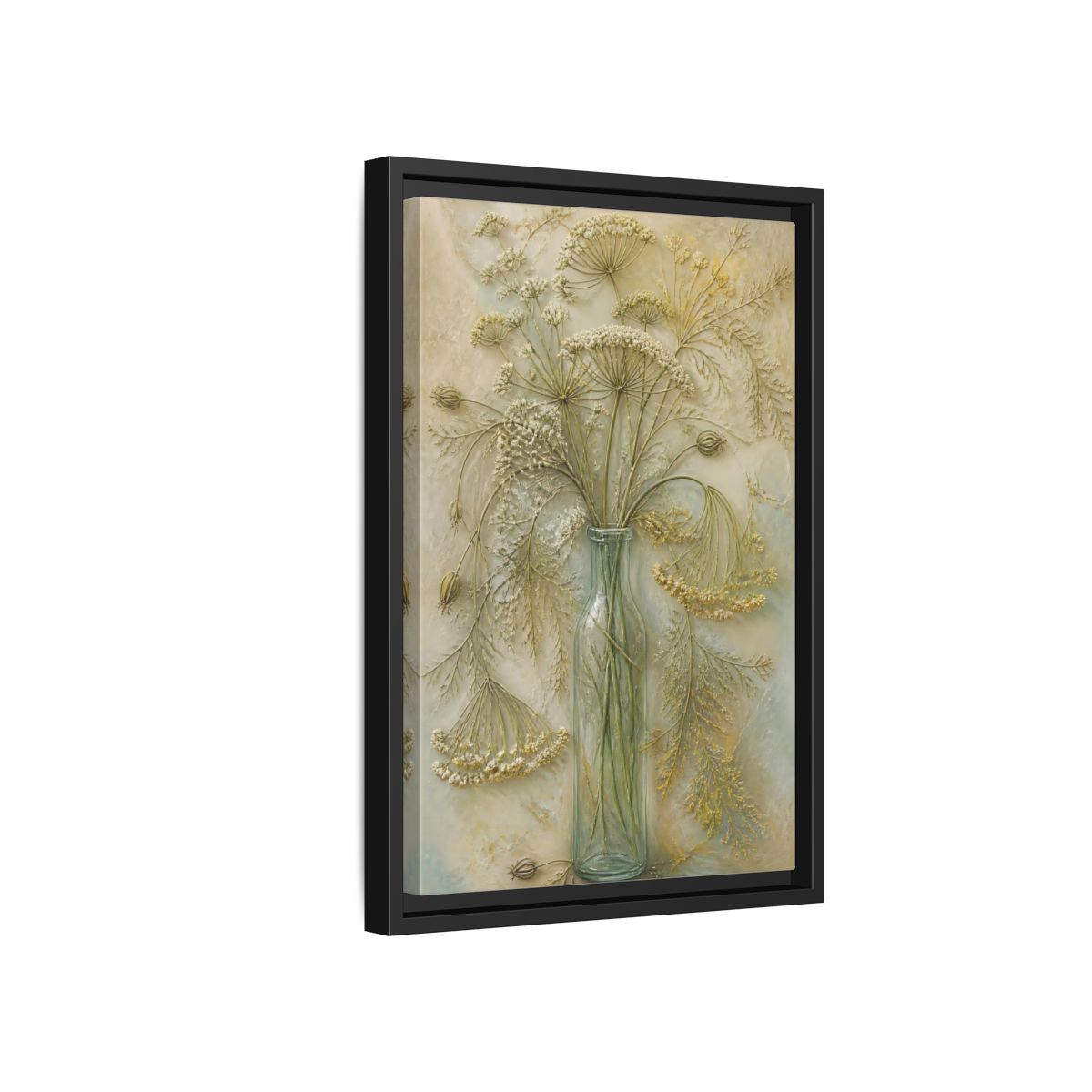 Side Mockup 6. Textured Wildflower Vase shown as framed canvas print