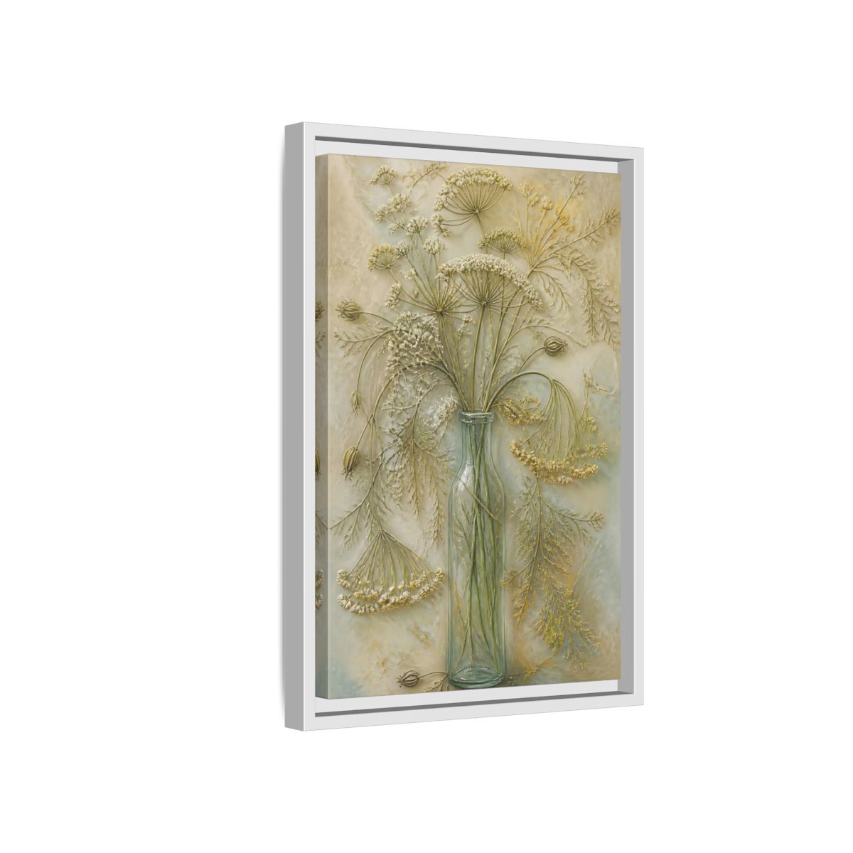 Side Mockup 4. Textured Wildflower Vase shown as framed canvas print