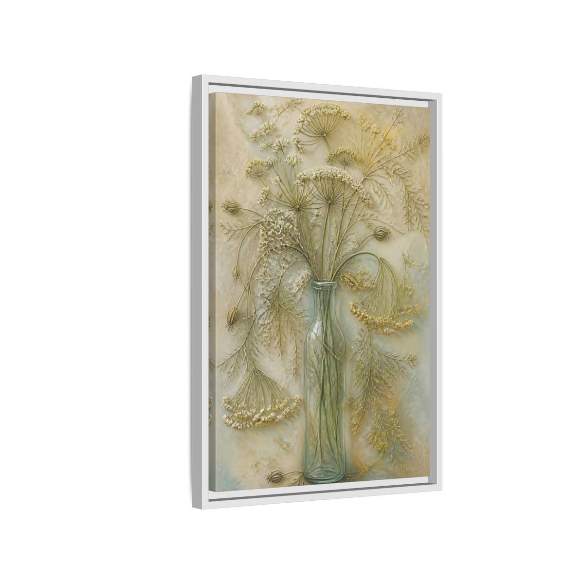 Side Mockup 1. Textured Wildflower Vase shown as framed canvas print