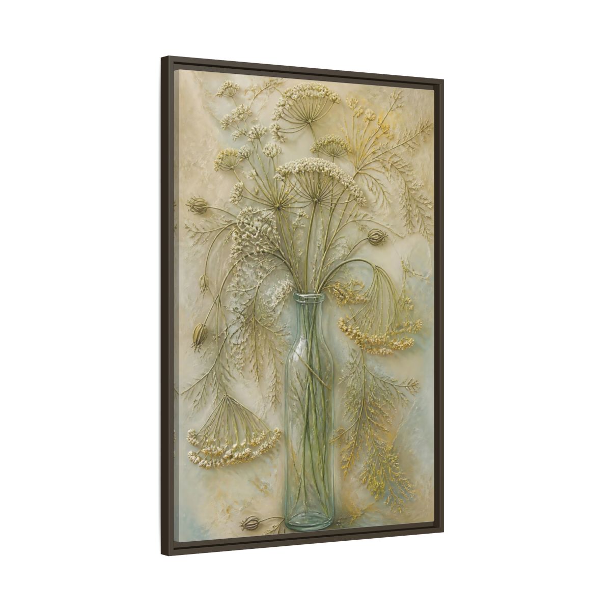 Main Mockup. Textured Wildflower Vase shown as framed canvas print