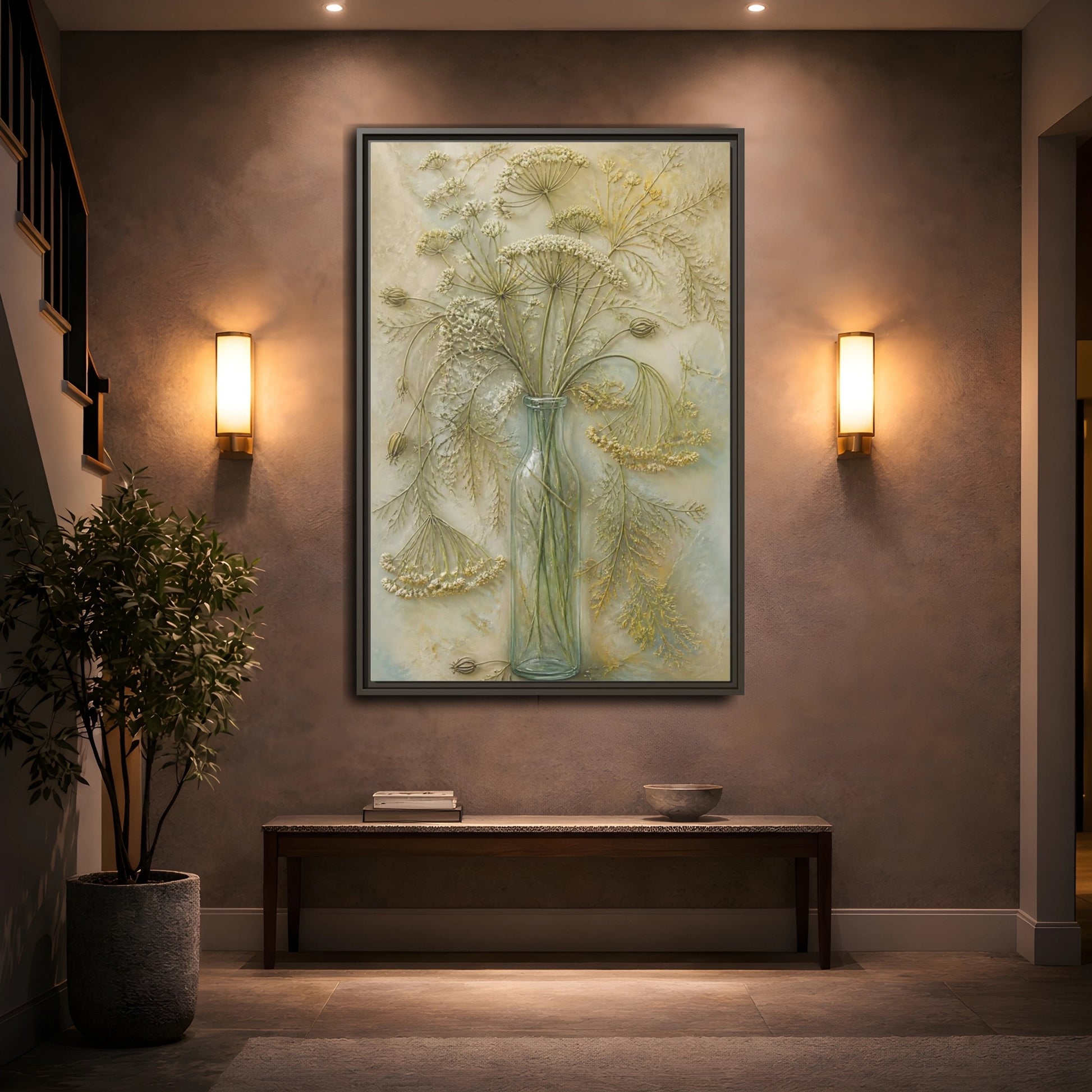 Mockup 2. Textured Wildflower Vase shown as framed canvas print