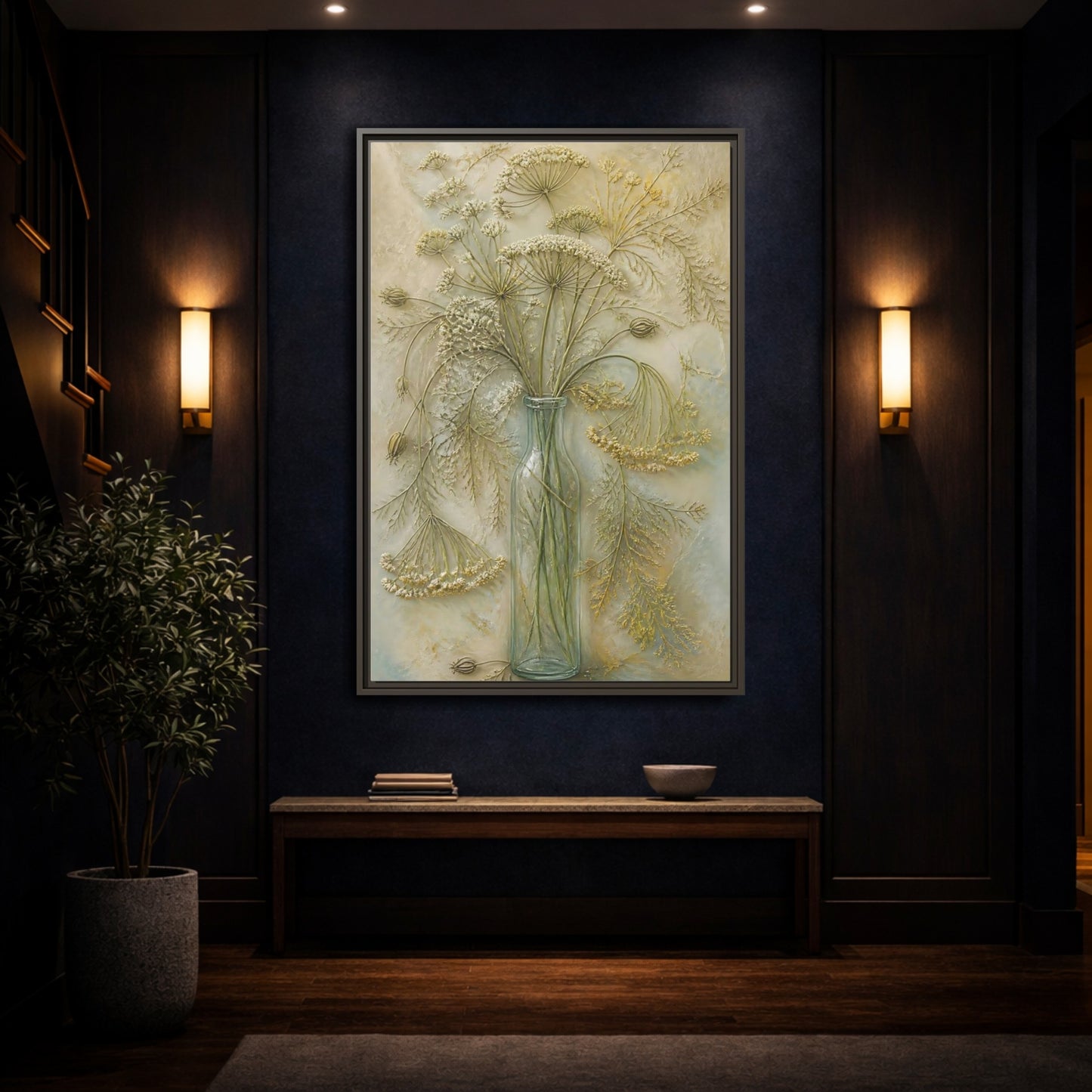 Mockup 4. Textured Wildflower Vase shown as framed canvas print