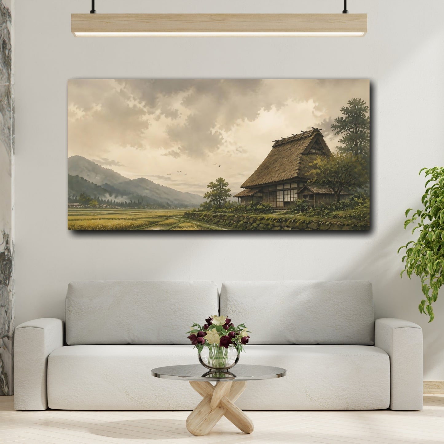 Mockup 2. Thatched House By Rice Fields shown as canvas print