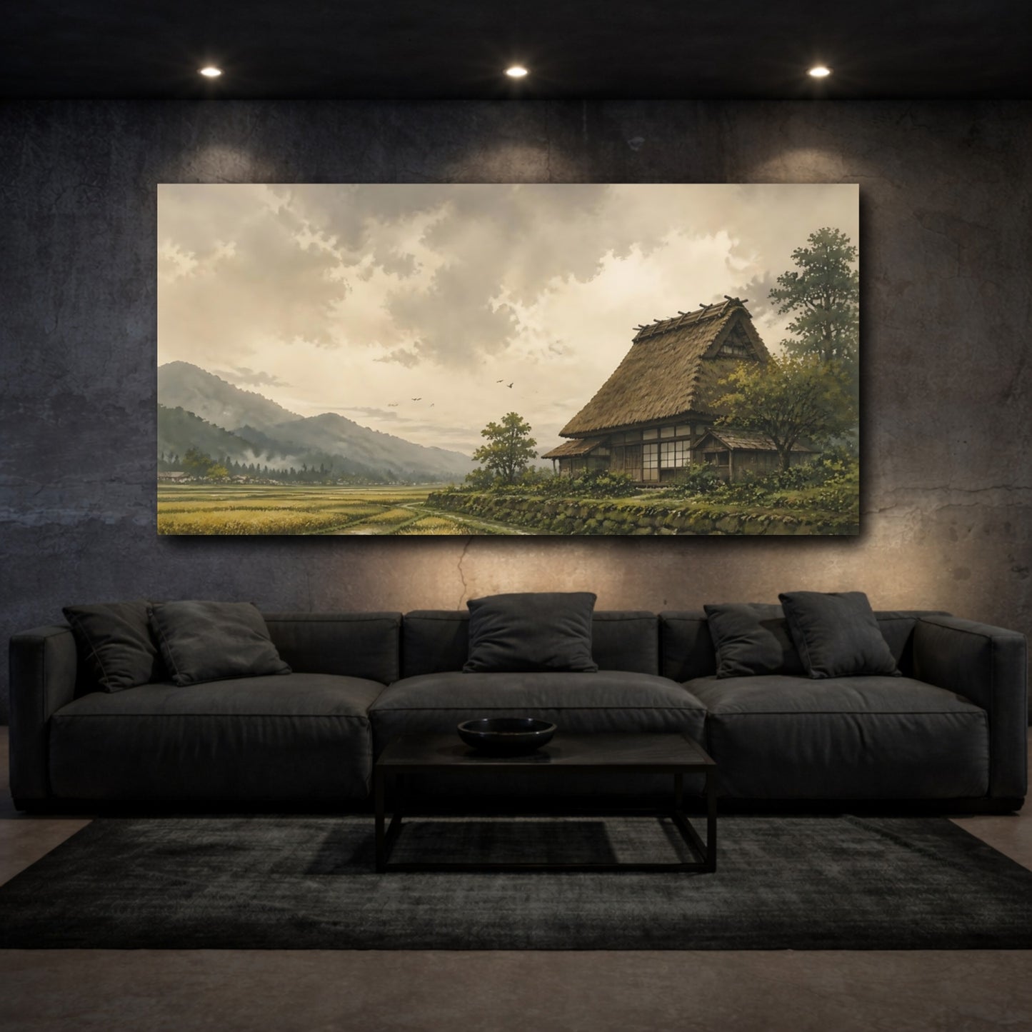 Mockup 3. Thatched House By Rice Fields shown as canvas print