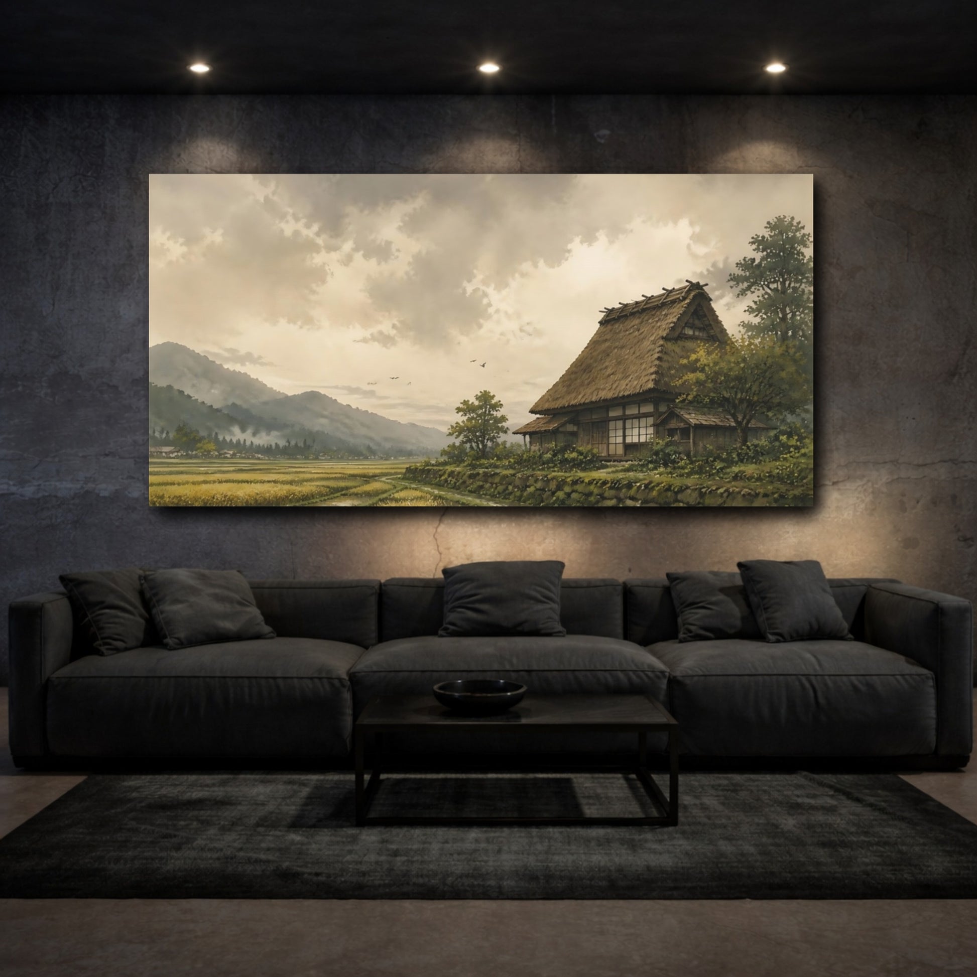 Mockup 3. Thatched House By Rice Fields shown as canvas print