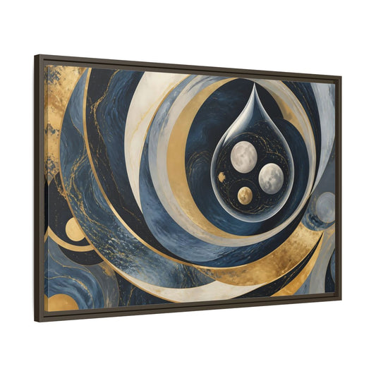 Main Mockup. Three Moons In Droplet shown as framed canvas print