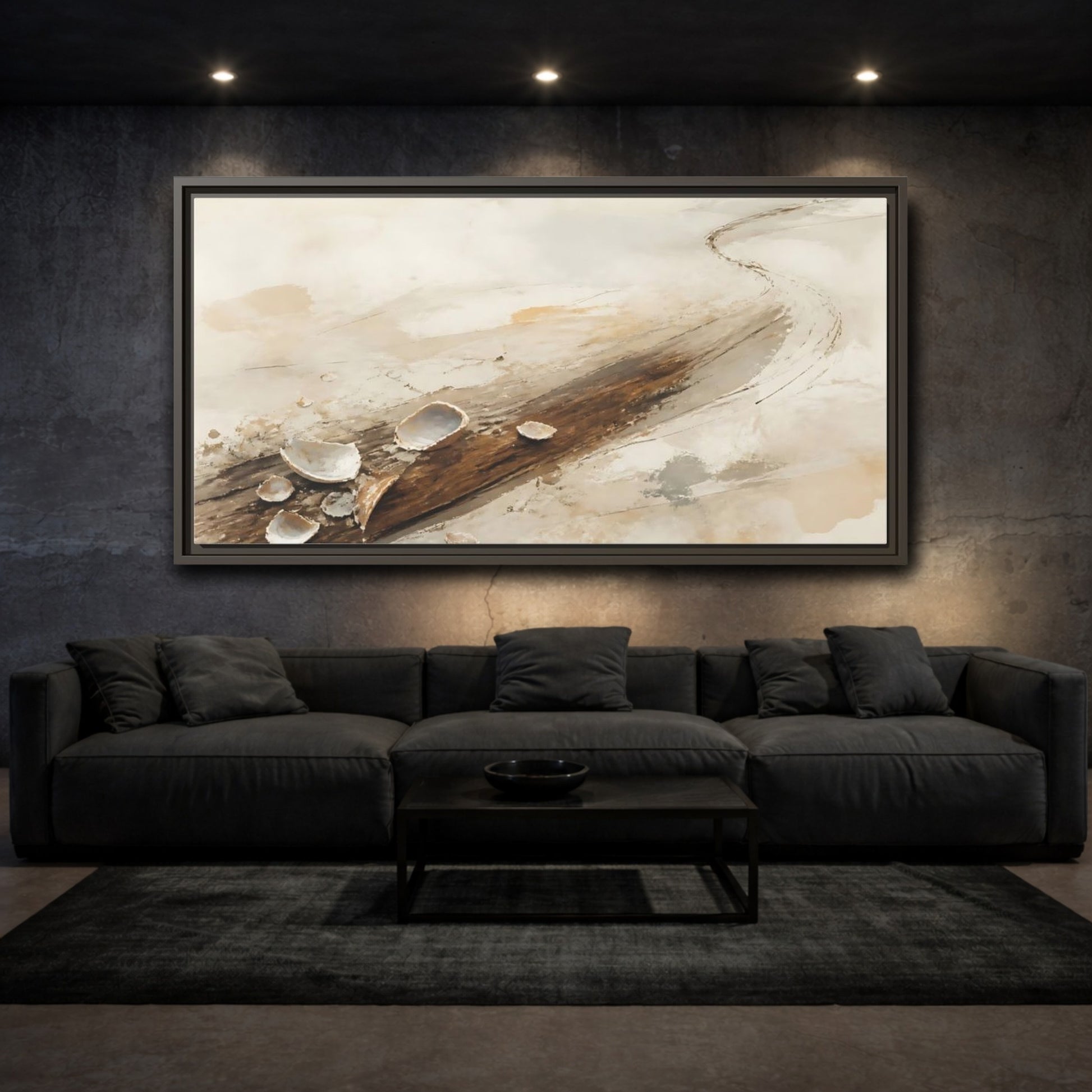 Mockup 3. Tide-Worn Shells On Driftwood shown as framed canvas print