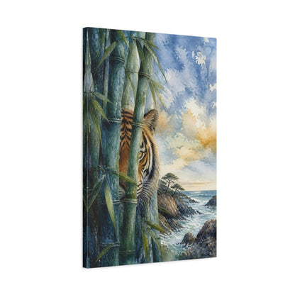 Side Mockup 2. Tiger Animal In Bamboo shown as canvas print