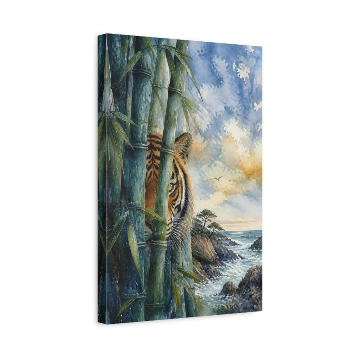 Side Mockup 4. Tiger Animal In Bamboo shown as canvas print