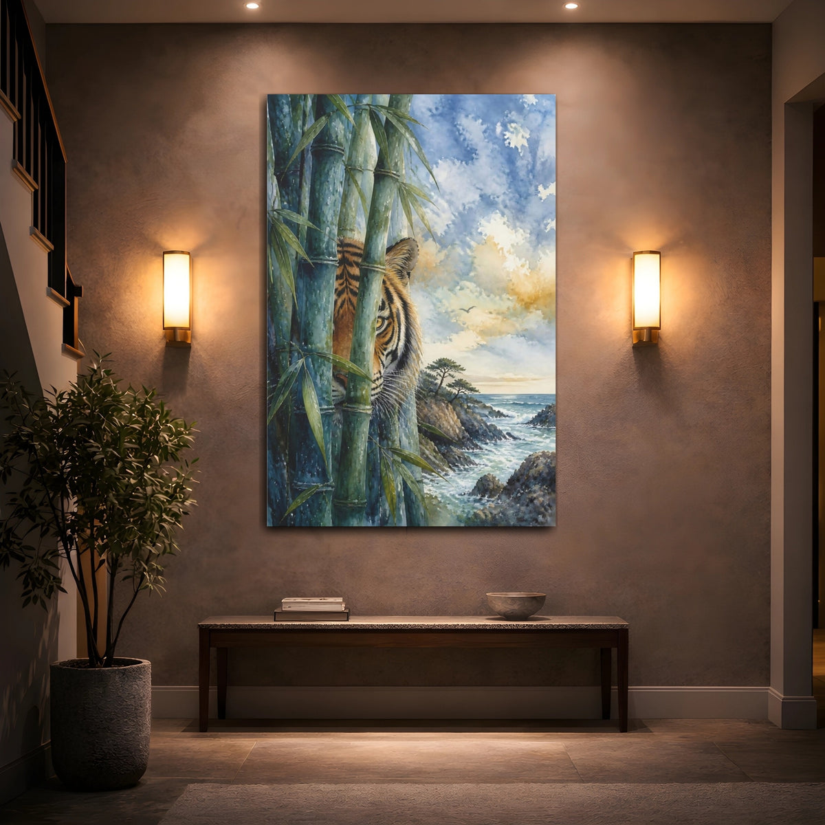 Mockup 2. Tiger Animal In Bamboo shown as canvas print