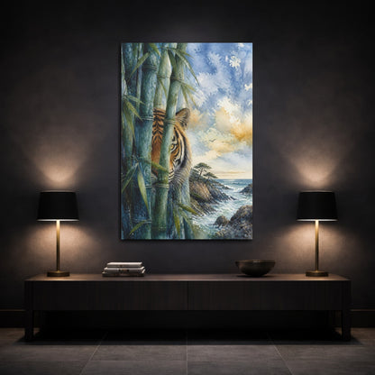 Mockup 3. Tiger Animal In Bamboo shown as canvas print