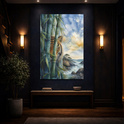 Mockup 4. Tiger Animal In Bamboo shown as canvas print