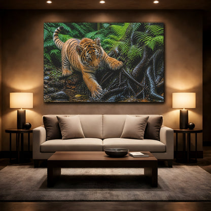 Mockup 2. Tiger Cub In Ferns Animals shown as canvas print