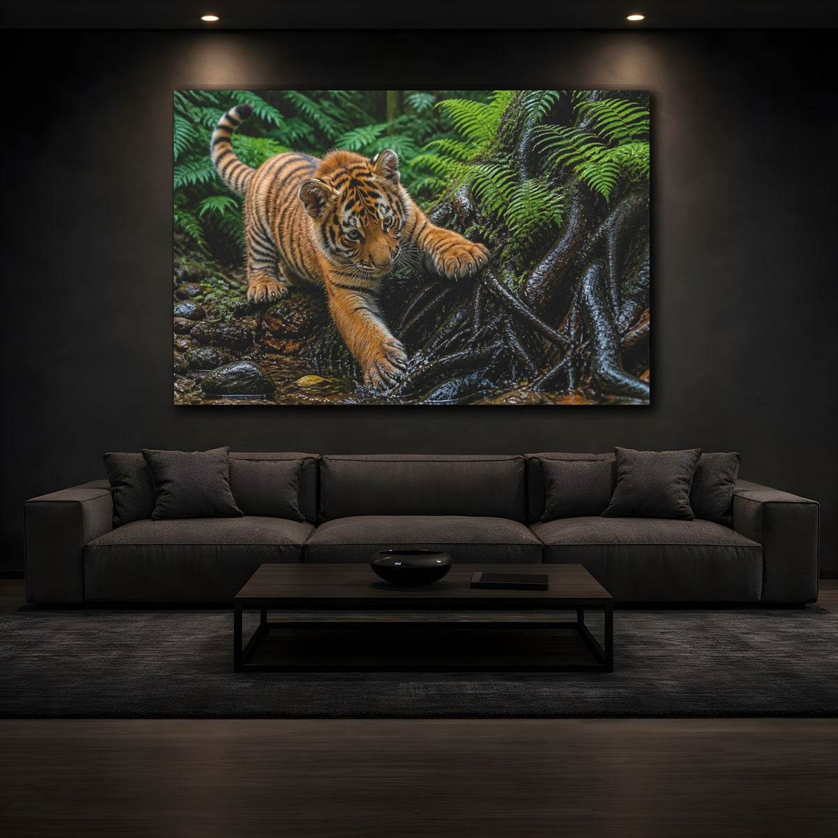 Mockup 3. Tiger Cub In Ferns Animals shown as canvas print