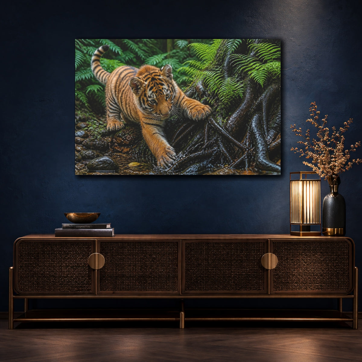 Mockup 4. Tiger Cub In Ferns Animals shown as canvas print