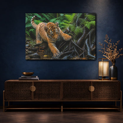 Mockup 4. Tiger Cub In Ferns Animals shown as canvas print