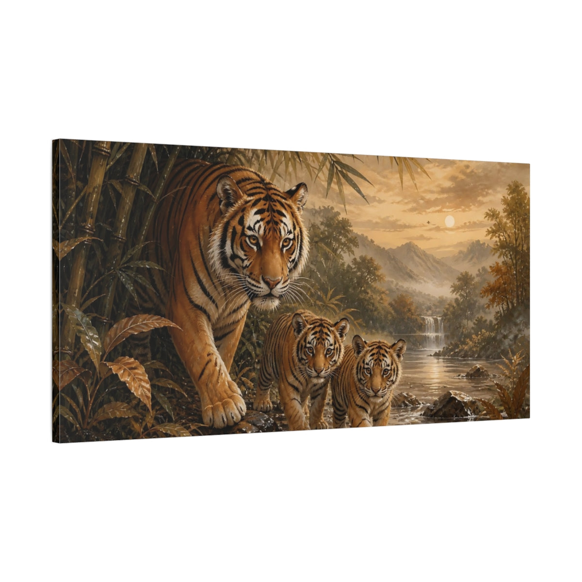 Main Mockup. Tiger Family At Dusk shown as canvas print