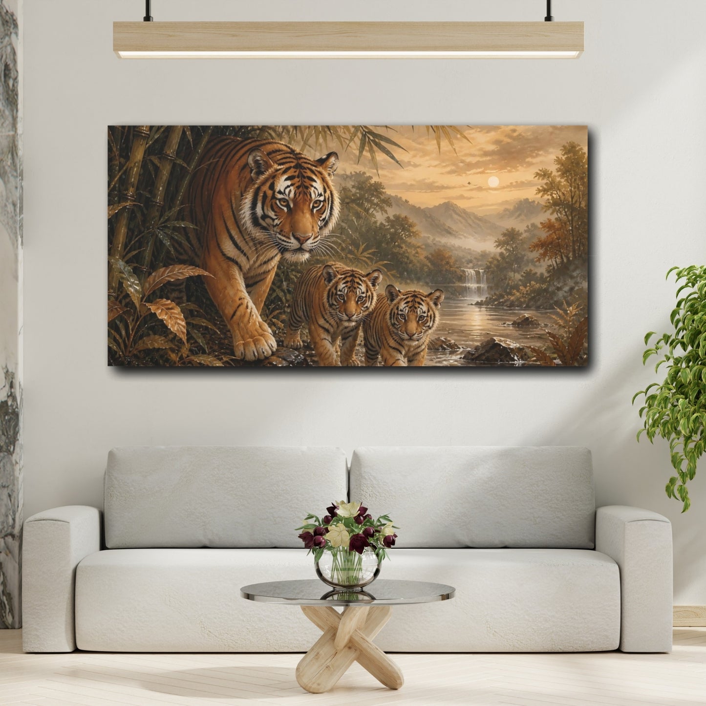 Mockup 2. Tiger Family At Dusk shown as canvas print