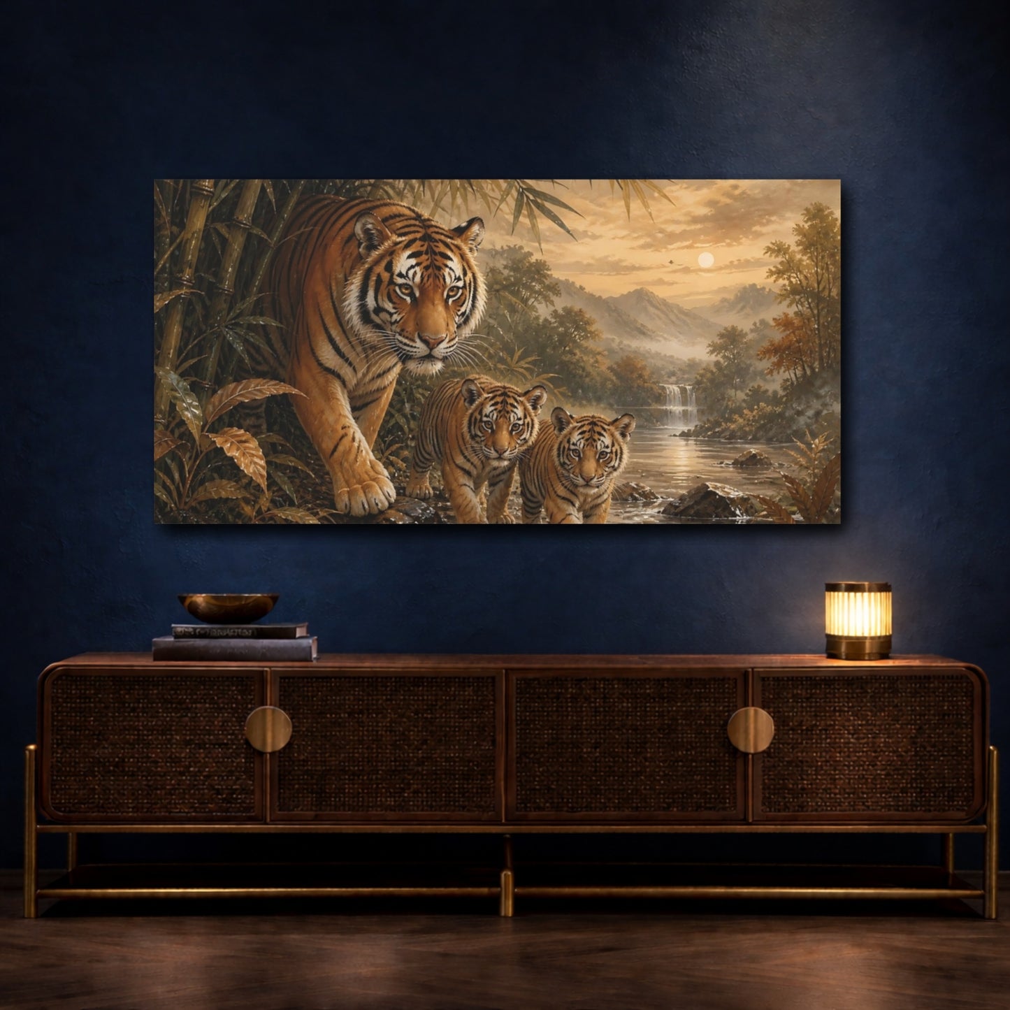 Mockup 4. Tiger Family At Dusk shown as canvas print