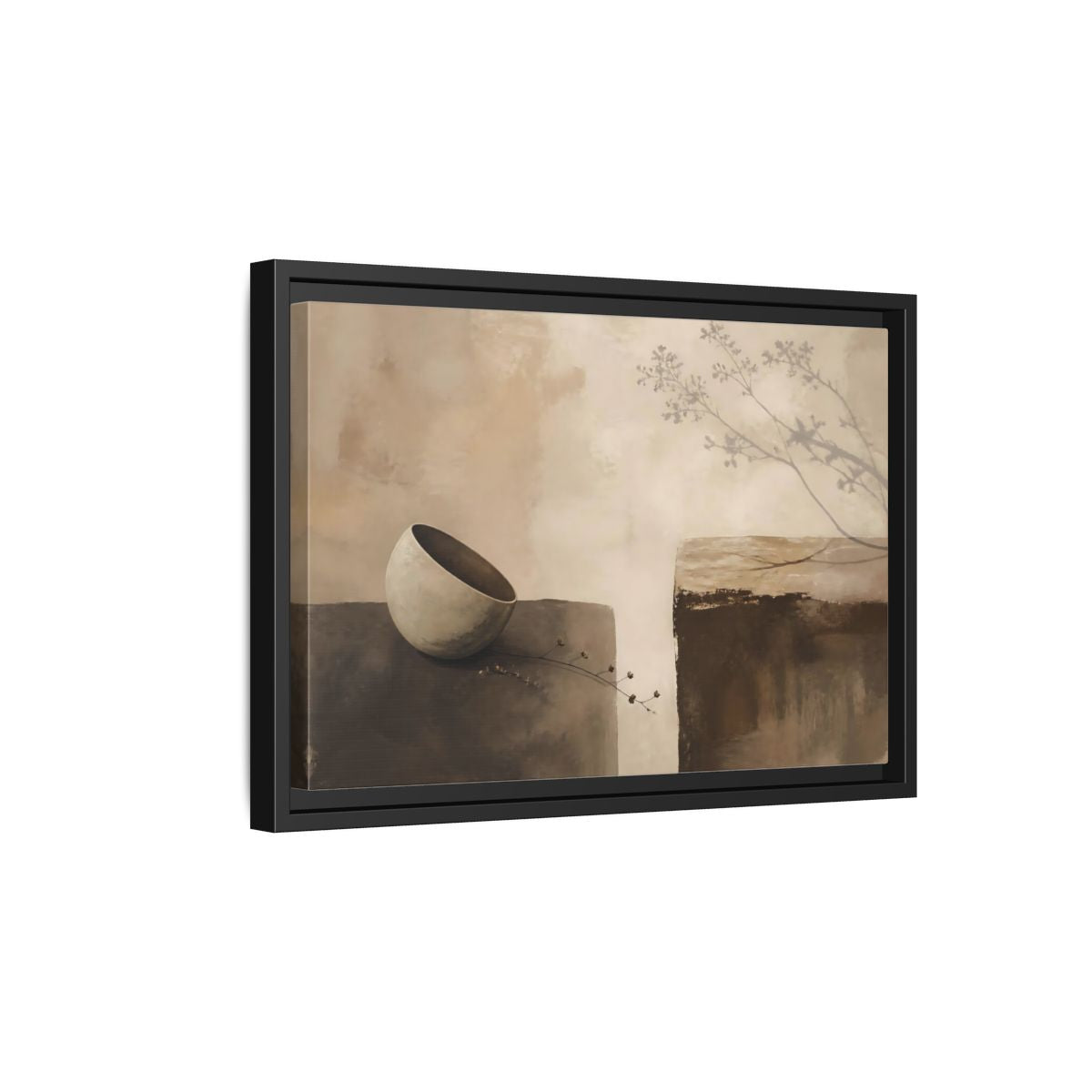 Side Mockup 6. Tilted Bowl With Branch Shadow shown as framed canvas print