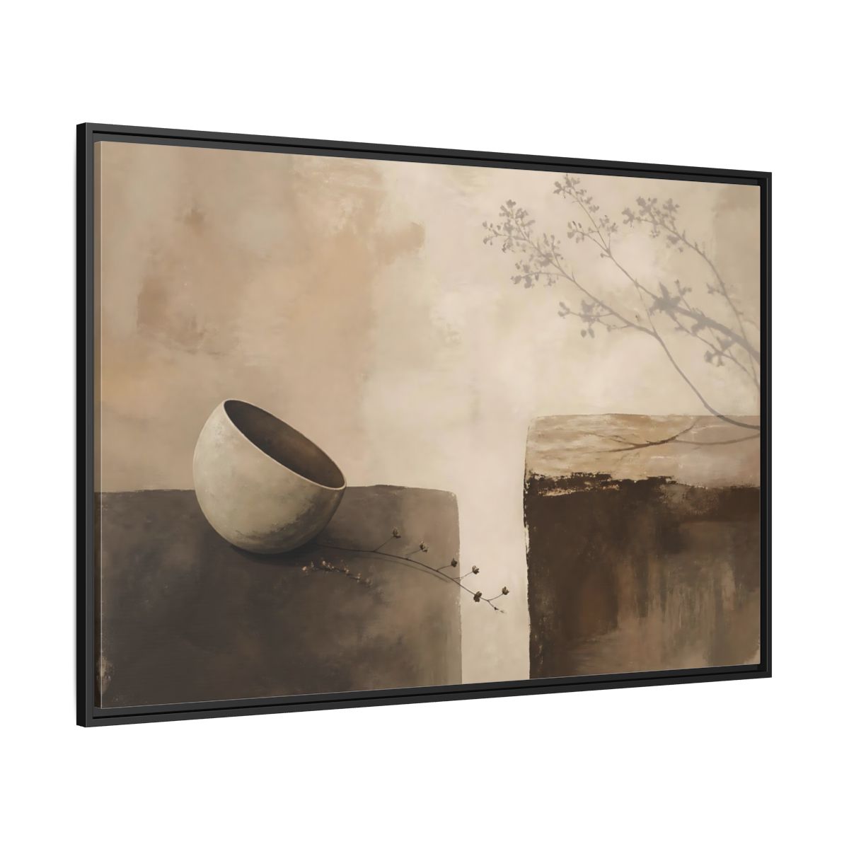 Side Mockup 12. Tilted Bowl With Branch Shadow shown as framed canvas print