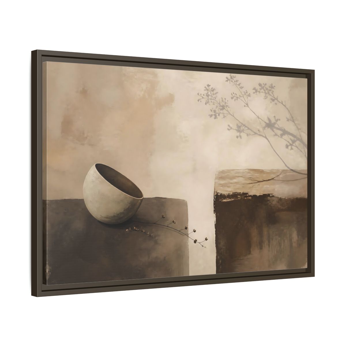 Side Mockup 11. Tilted Bowl With Branch Shadow shown as framed canvas print