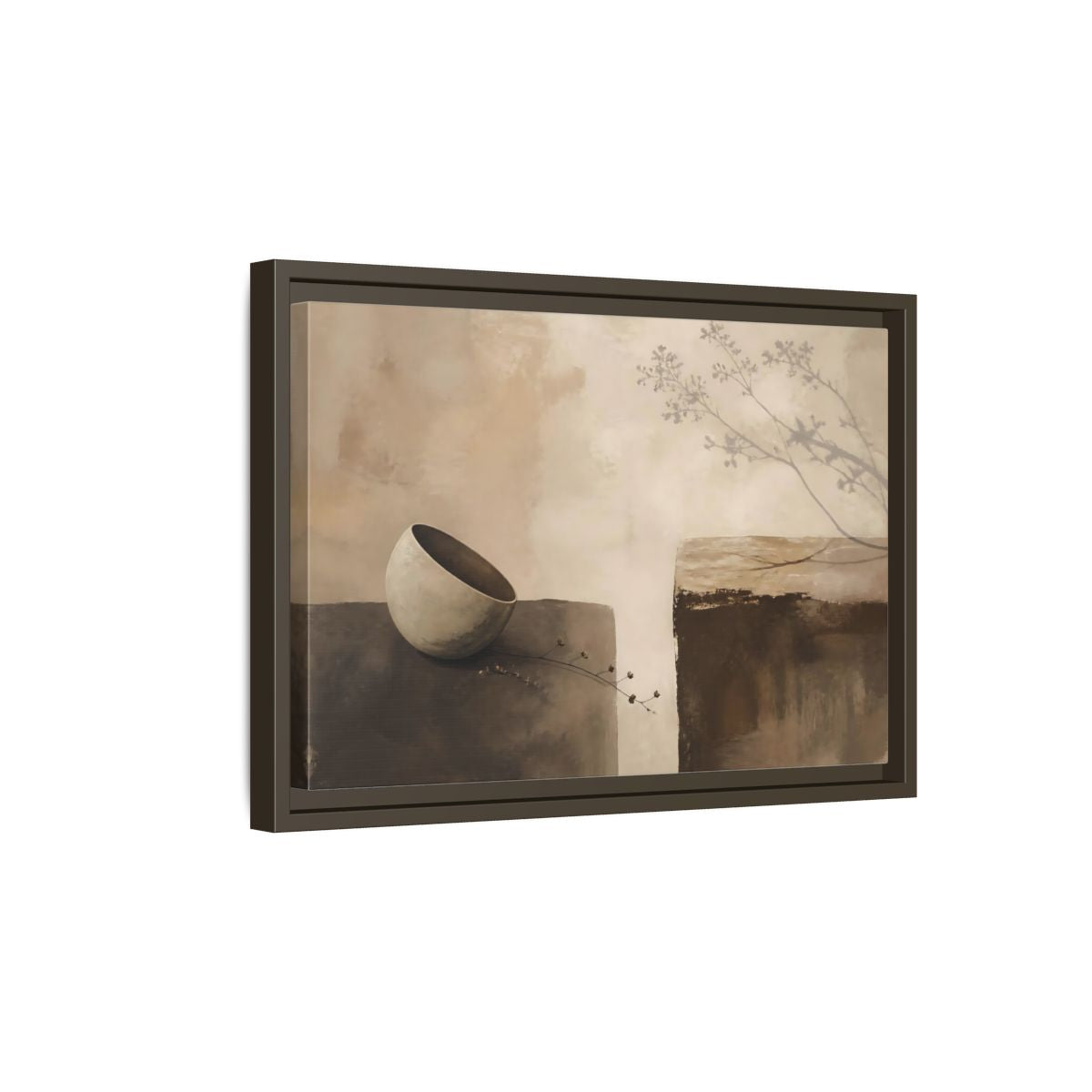 Side Mockup 5. Tilted Bowl With Branch Shadow shown as framed canvas print