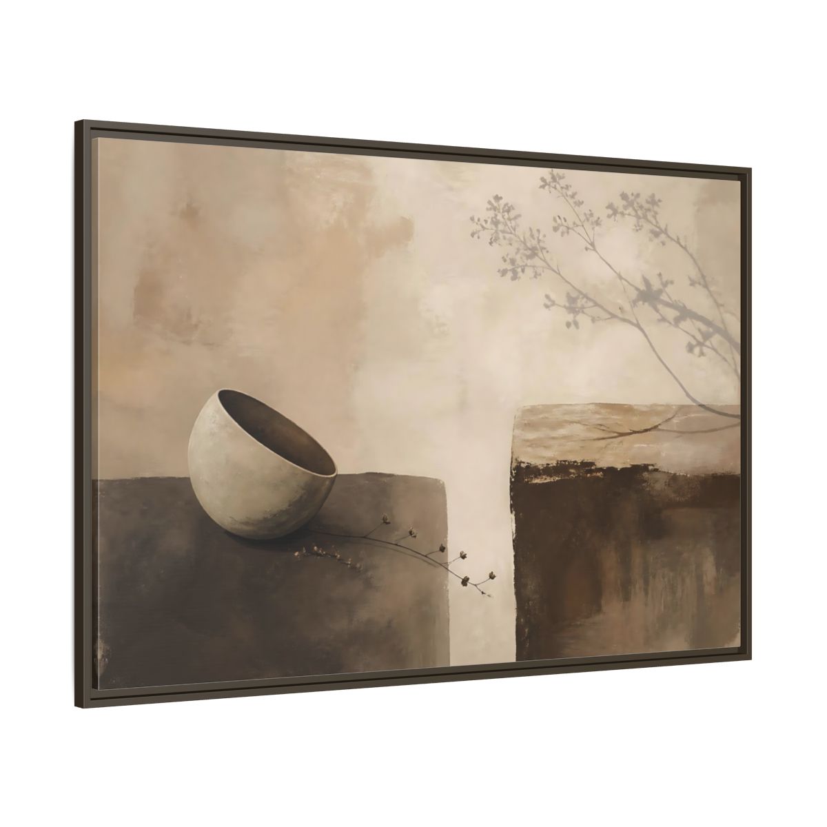 Side Mockup 8. Tilted Bowl With Branch Shadow shown as framed canvas print