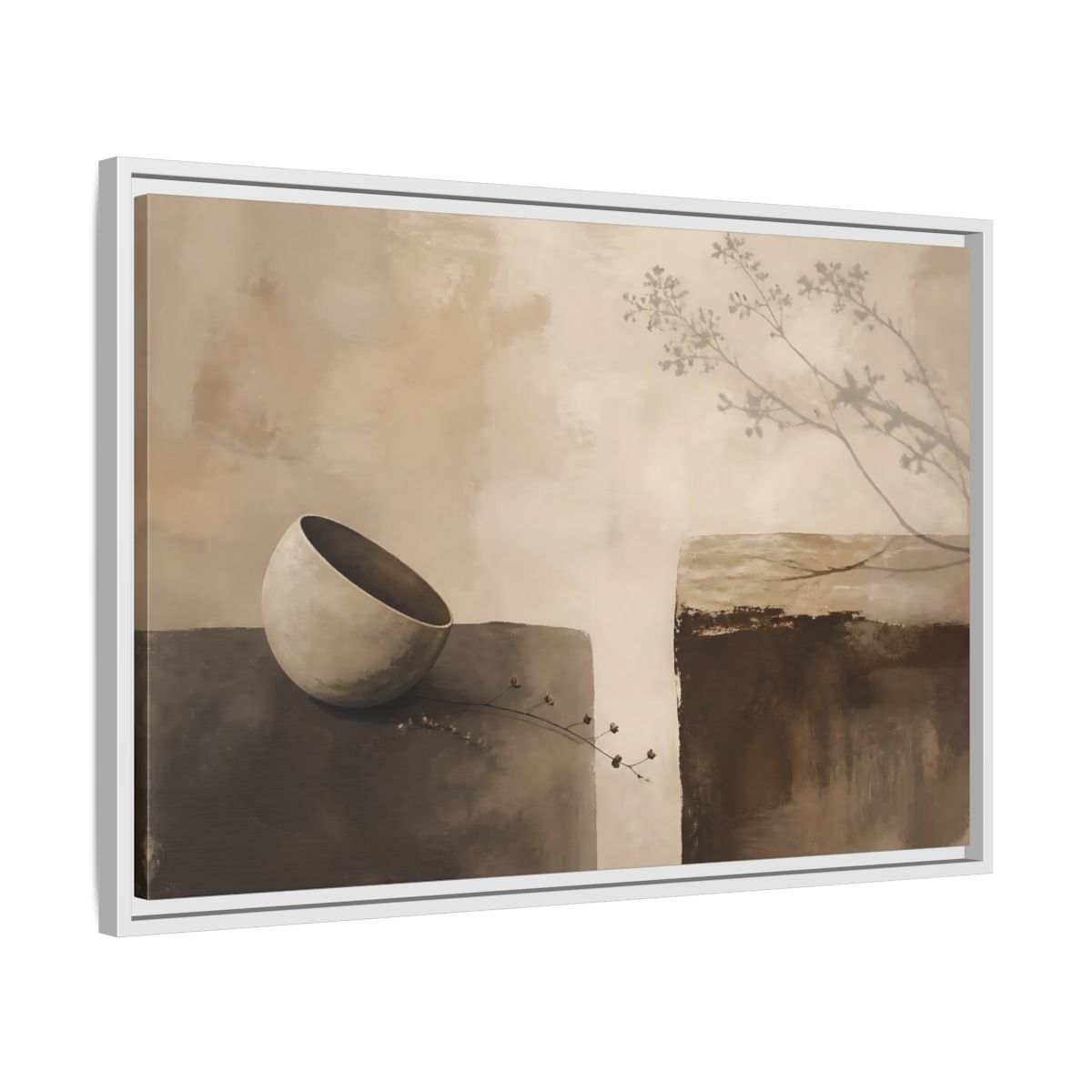 Side Mockup 10. Tilted Bowl With Branch Shadow shown as framed canvas print