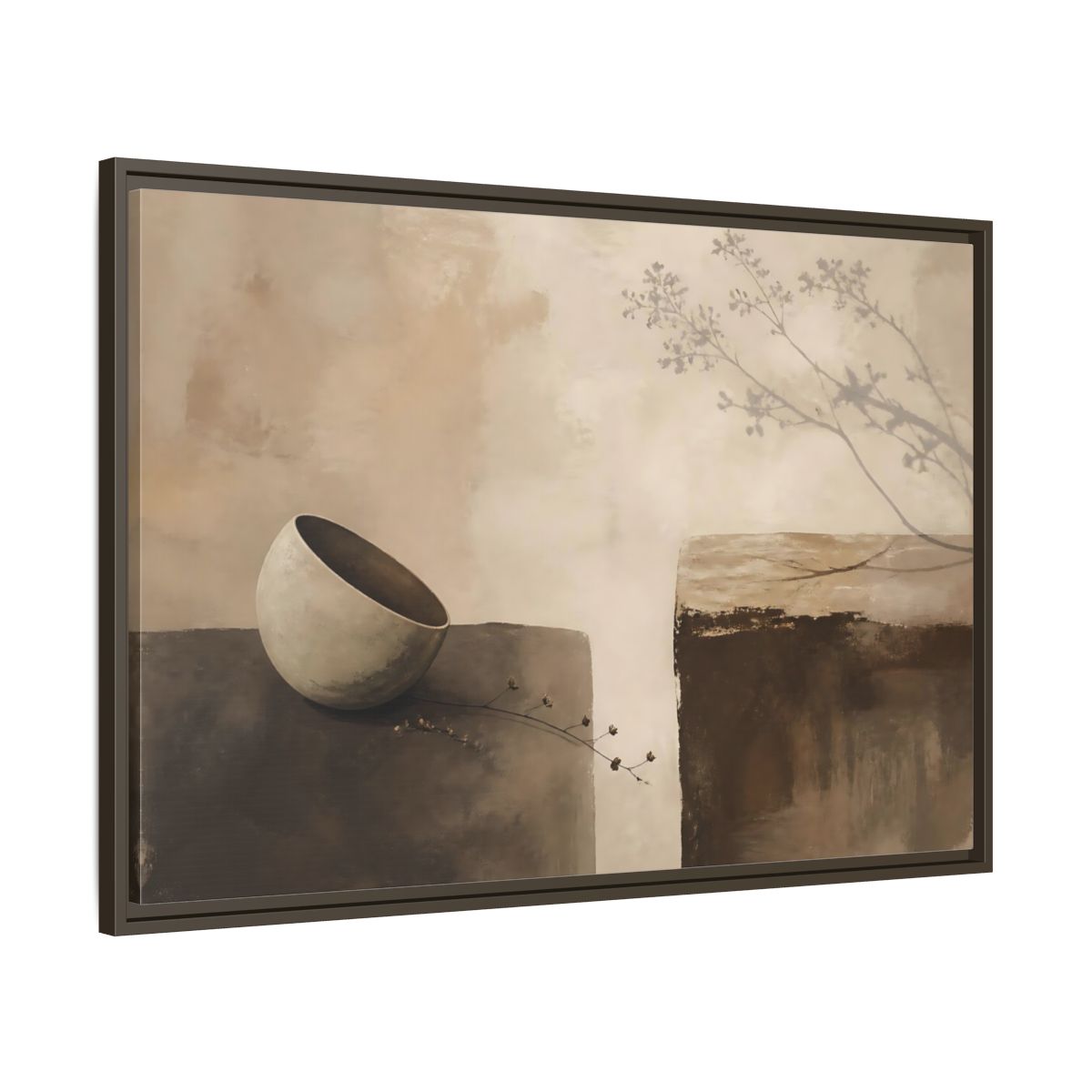 Main Mockup. Tilted Bowl With Branch Shadow shown as framed canvas print