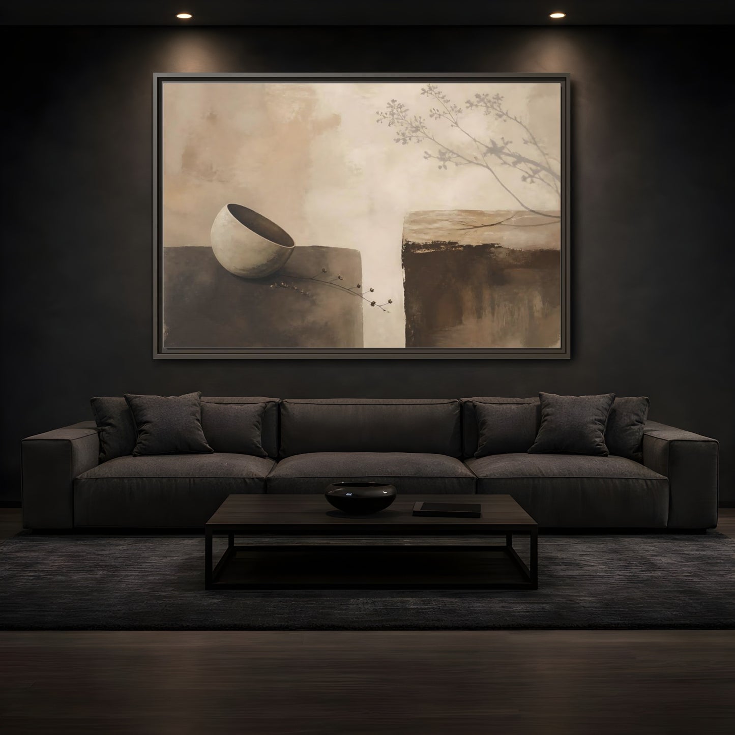 Mockup 3. Tilted Bowl With Branch Shadow shown as framed canvas print
